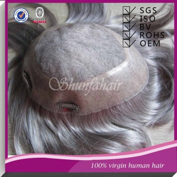 High quality 100% remy hair toupees , custom toupees , gery hair clip toupees
