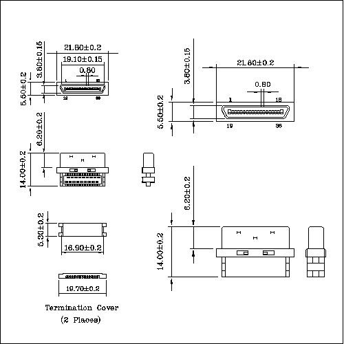 0.8mm Series 36P Cable Plug Connector IDC Mol 0.8mm Series 36P Cable Plug Connector IDC Mol