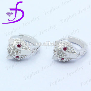 Hight quality cz diamond jewelry fashion sterling silver jewelry fox hoop earrings