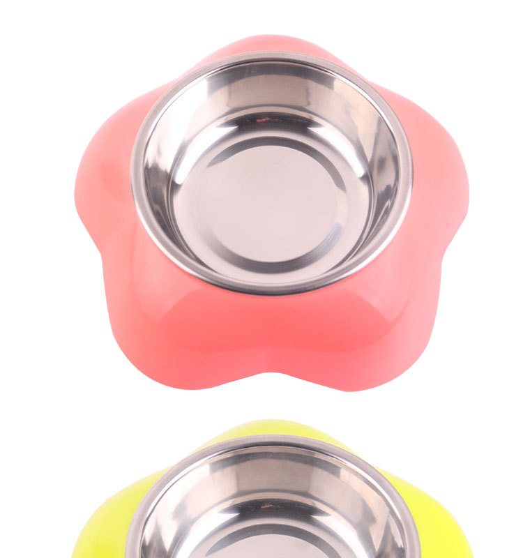 Pet Flower-shaped Dual-use 2-in-1 Pet Stainless Steel Plastic Pet Bowl