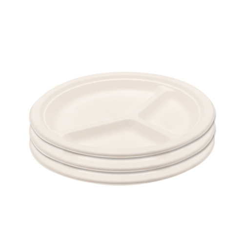 Disposable Sugarcane Bagasse Food Containers 3 compartments Round plates