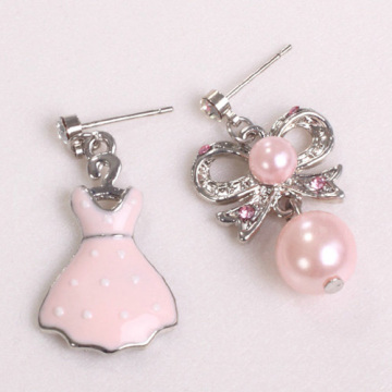 Cute pink skirt drop earring bowknot earring with pearl