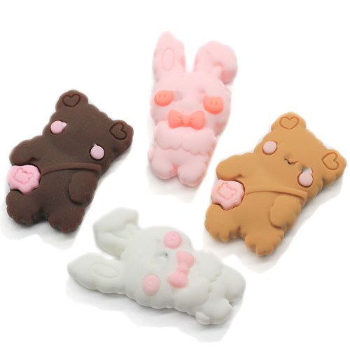 Kawaii Cartoon Bär Kaninchen Harz Flat Back Cabochon Für Telefon Dekoration Scrapbooking Handwerk DIY Kinder Haarschleife Zubehör