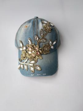 Sequin Embroidery Women Heavy Washing  Denim Cap
