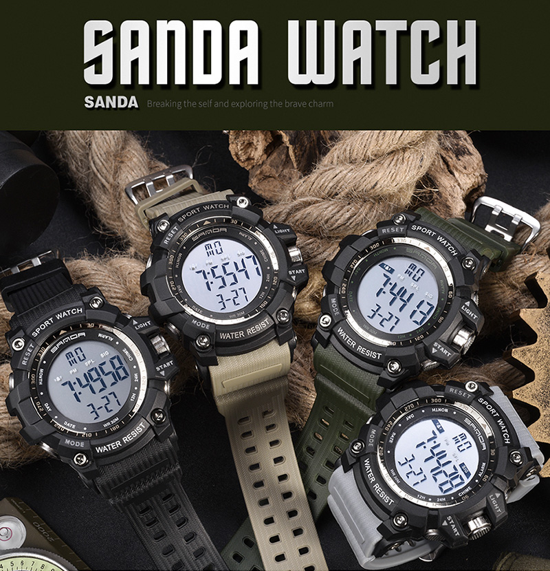 SANDA 359 Functional led wrist watches for boy automatic luminous water resistant sport men digital watch