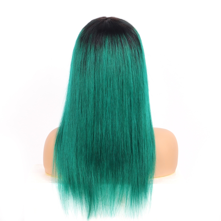 Ombre 1B/Green Color Raw Brazilian Virgin Hair Straight Wig Cuticle Aligned Human Hair Full Machine Made Wig with bangs