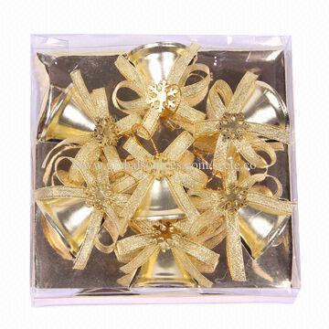 Christmas tinkle bells, pack of 7 with decorative bows and snowflake, in gift box