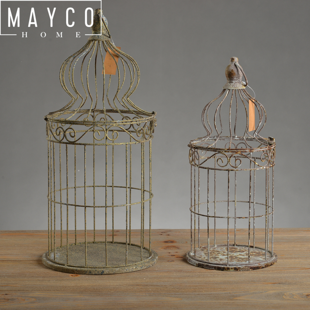 Mayco Garden Decor Antique Hanging Metal Bird Cage Set 2