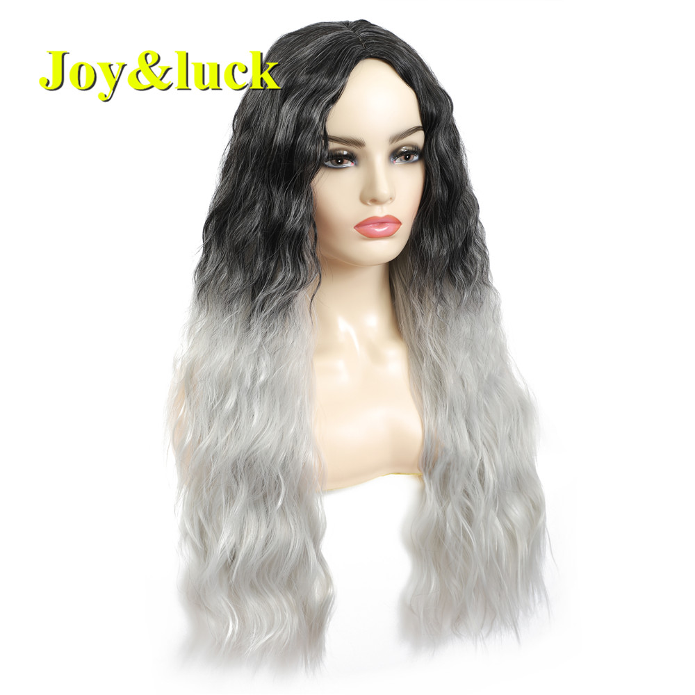 Wholesale Hair Black Ombre Grey for Women Finger Wave Dark Root Hair Wigs Daily or Party Long Water Wave Wig Synthetic Hair Wigs