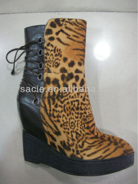 Ladies Women Flatform Height Increasing Elevator Winter Boot Leopard Strings