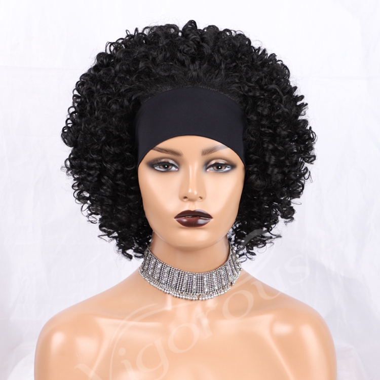 Headwrap Afro Fiber Cheap Wholesale Attached 1B Black Spring Curly Synthetic Hair Headband Wigs For Black Women