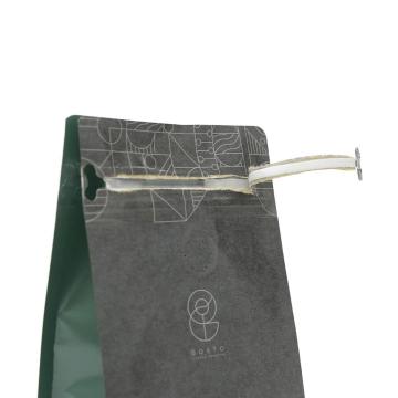 Bolsa de café de papel kraft de fondo plano con válvula