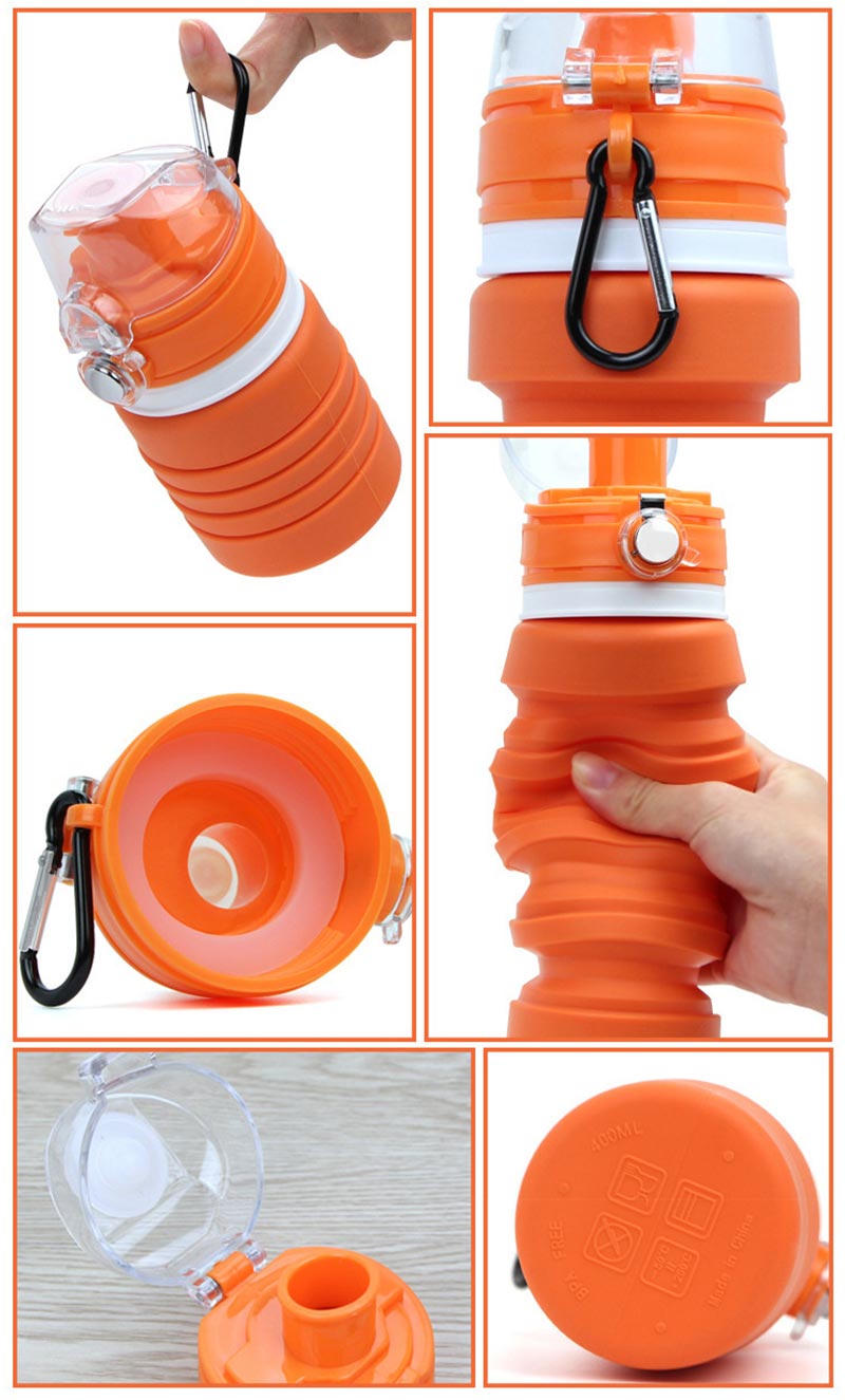 Custom heat-resistant foldable outdoor sports silicone water bottle coffee folding cup for camping trip