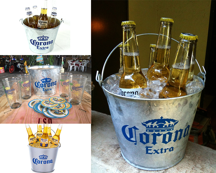 Custom Ice Bucket Corona Ice Bucket Zink-plattierte verzinkte Metallbier 5L Eimer, Kühler und Halter