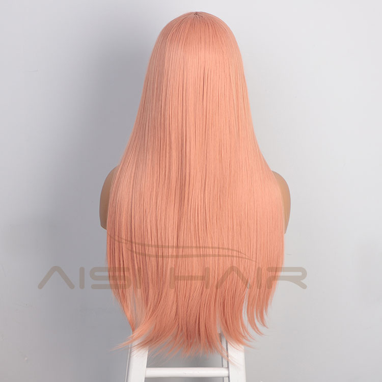 Aisi Hair Cosplay Long Silky Straight Pink Wig Natural Straight Swiss Lace Wig Middle Part Lace Frontal Wigs For Black Women