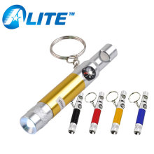 Colorful Aluminum LED Keychain Light with Whistle & Compass