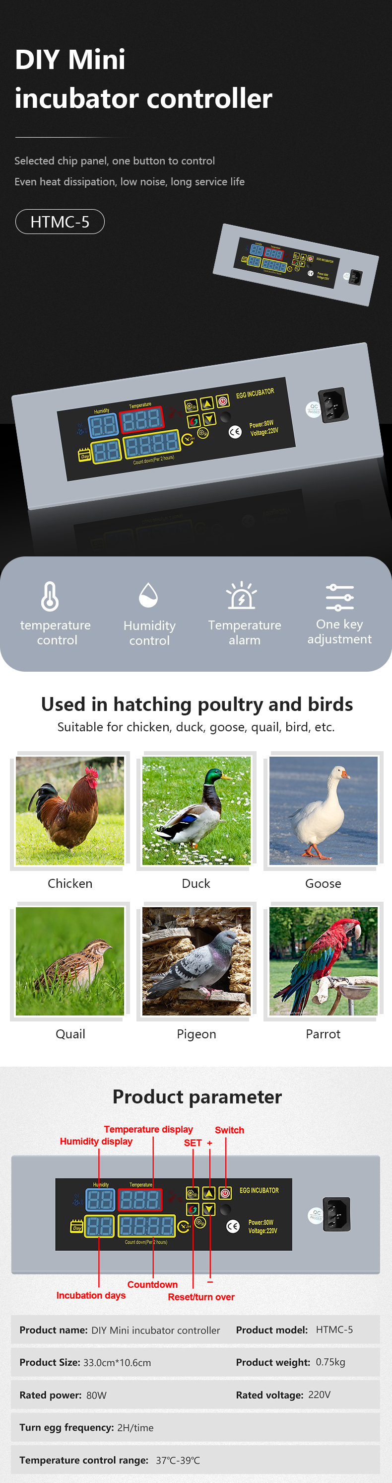 Mini Incubator Egg Incubator Controller Temperature Controller for Egg Incubator