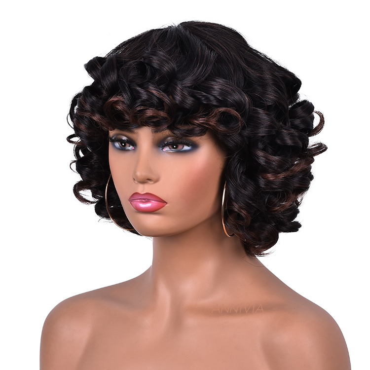 Wholesale Synthetic Hair Wigs short deep wave closer straight curly hair wavy bang wig synthetic wigs with bangs for black women