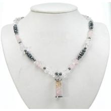 Hematite Bottle Pendant Neckace con cuarzo rosa