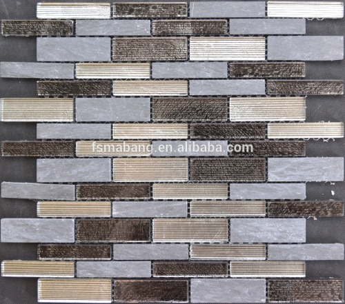 MB1605051 bathroom wall decorate glass line foil and stone strip mosaic tile