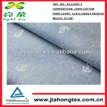 Printed yarn dyed chambray fabric