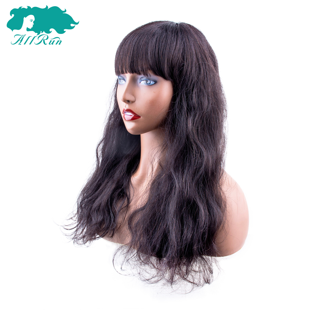 Cheap And Beautiful Machine 10A Nature Color Body Wave Wigs With Bang 16 Inch Brazilian Hair Wholesale In Stock,100% Human Hair
