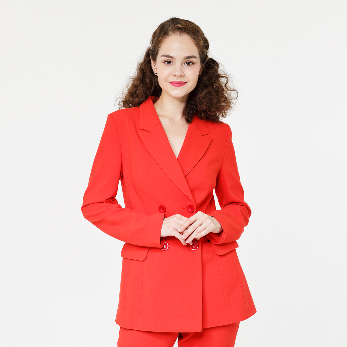 Fashion Red Double Breasted Women Office Blazer