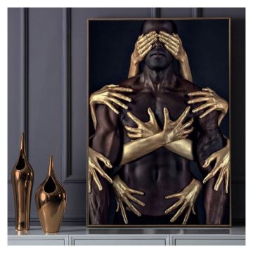 Modern African Art Canvas: Black Gold Nude Man Wall Decor Prints