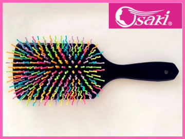 hot selling injection cushion hair brush , colourful pins factory price but high quality hair brush