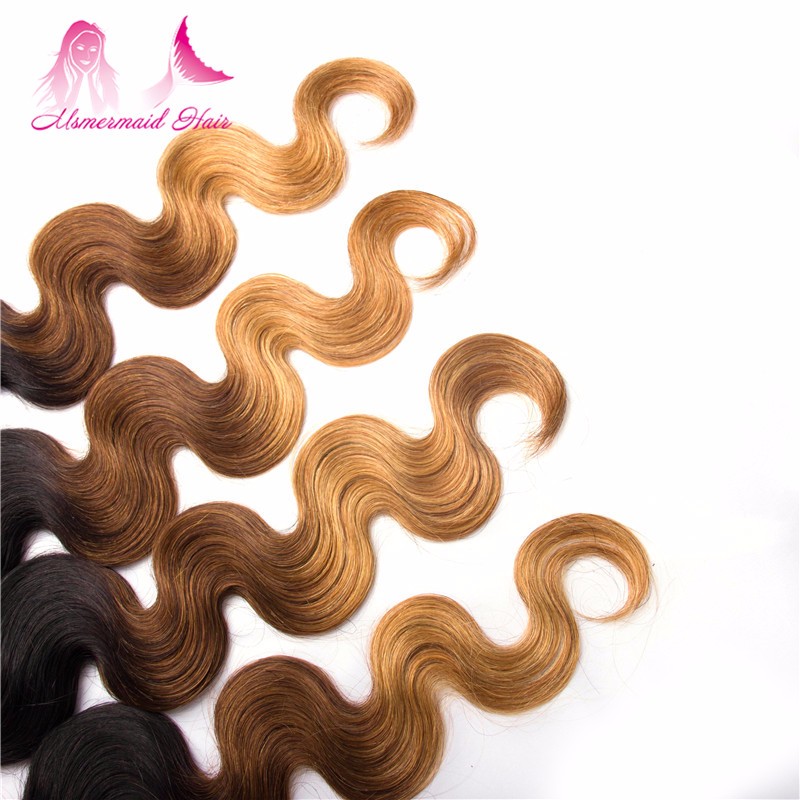 Factory Wholesale 1b 4 27 Ombre Color Hair Weave Body Wave Extension, Brazilian Colored Hair 1b 4 27 Bundles