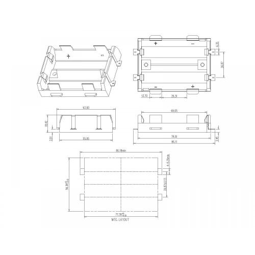 BBC-M-G0-A-108 حامل البطارية المزدوج لـ 26650 SMT