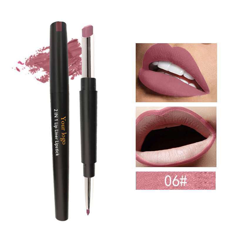 12 color Double ended lipstick lip liner Matte lip stick 2 in 1 multifunctional lipstick pvc waterproof Lip stick pen