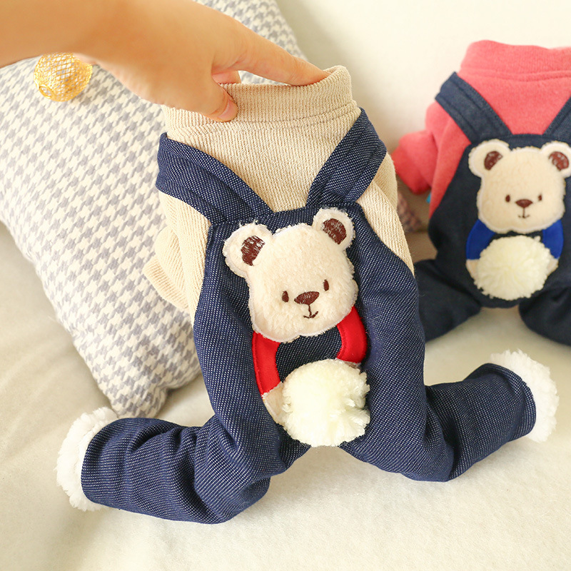 Pet Dog Cat Autumn Winter New Warm Thick Cotton Coat Hug Bear Four-legged Coat Teddy Clothing