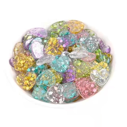 Glitter Resin Heart Flat Cabochon Beads Sequins Shiny Home DIY Decoration Handmade Craft Παιδικά Αξεσουάρ Μαλλιών