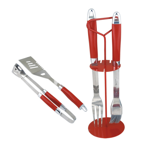 Ensemble d&#39;outils de barbecue rouge 4pcs dans une grille