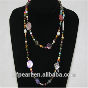 Freshwater Pearl Necklace with Shell Beads 62 inches Rope