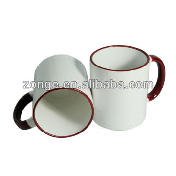 Factory wholesale sublimation mug handle & rim color mug