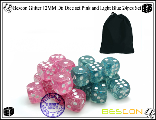 Bescon Glitter 12MM D6 Dice set Pink and Light Blue 24pcs Set-5