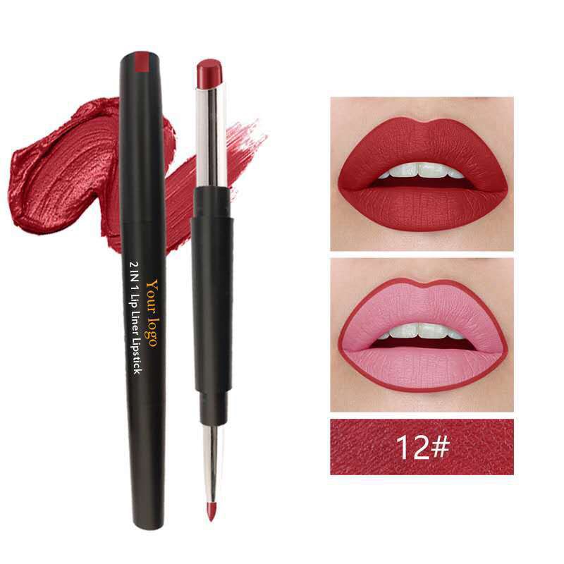 12 color Double ended lipstick lip liner Matte lip stick 2 in 1 multifunctional lipstick pvc waterproof Lip stick pen