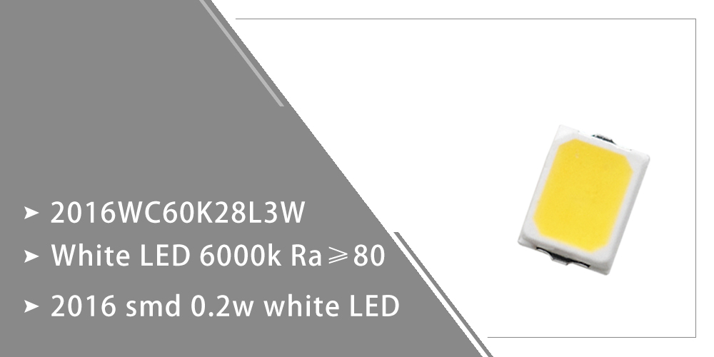 2016WC60K28L3W 0.2W Cool White LED 6000k 6500K 2016 SMT 60mA