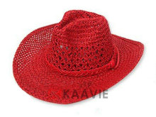 handmade woven red raffia straw cowboy hat