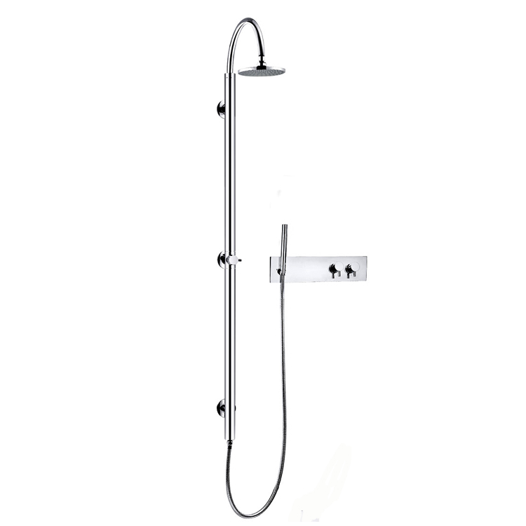 WRAS Brass thermostatic Dual concealed valve shower pole long plate with handset 8'' showerhead bathroom shower
