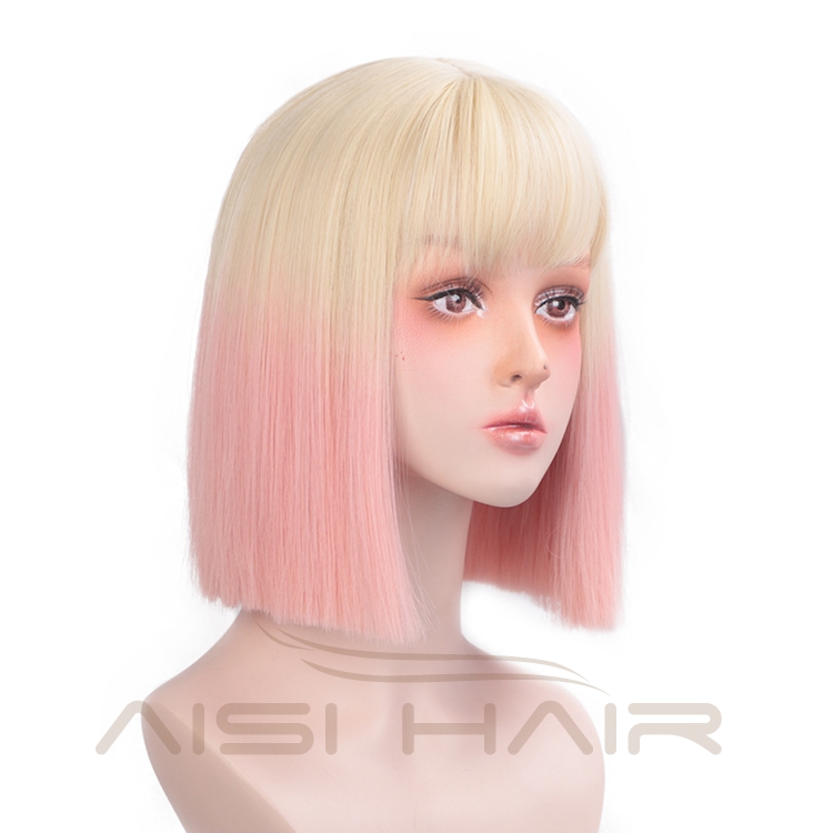 Vendors Short Straight Ombre Blonde Pink High Quality Heat Resistant Short Synthetic Wigs For Black Women