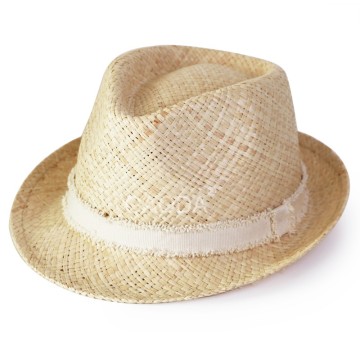 OEM popular handmade knitted raffia straw fedora hat