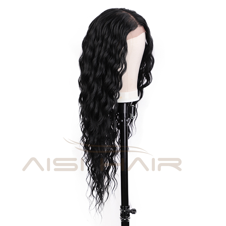 Aisi Hair High Quality 22 Inch Long Wavy Black Color Wig Water Wave Swiss Lace Wig Wholesale Synthetic Hair Wigs For Black Women