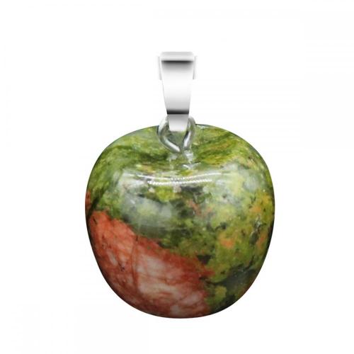 3D Unakite Apple Pendant Necklace for Women Girls