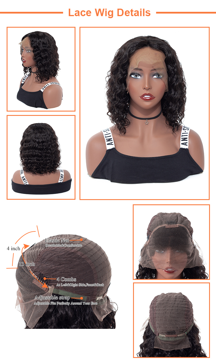 Uboss Water Deep Wave Curly 100% Brazilian Human Hair Wig Lace Front 180% Density 13x4 Lace Frontal Short Water Wave Bob Wig