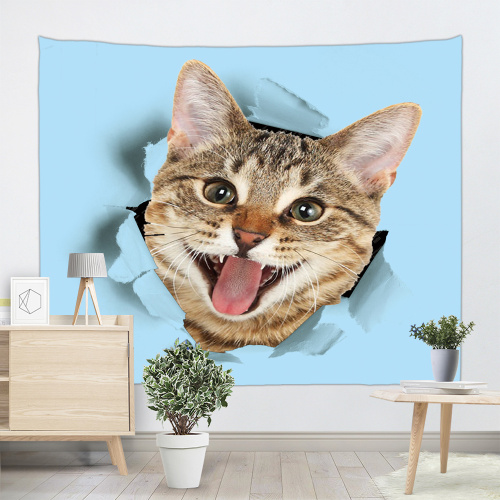 Cat Tapestry Animal Cute Blue Wall Hanging 3D Print Tapestry for Children Livingroom Bedroom Home Dorm Decor