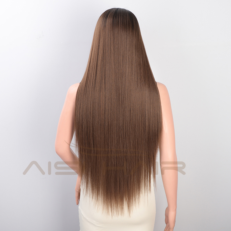 Aisi Hair Wholesale Cheap Vendor Long Silky Straight Wave Ombre Brown Wig With Bangs For Black Women Synthetic Hair Wigs