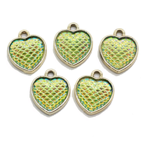 Hot Popular Mixed Color 100Pcs/lot 16MM Mermaid Charms Mermaid Fish Scale Heart Pendants For Jewelry Bracelet Necklace Mak